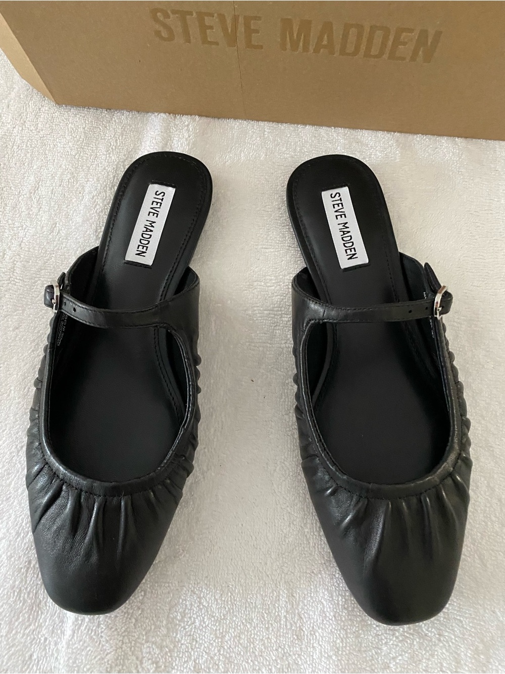 NEW Steve Madden Gisele Black Ruched Mary Jane Mule SZ 8 - Picture 2 of 5